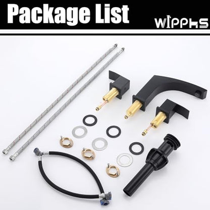 3 Hole Bathroom Faucet Matte Black, 2 Handle 8 inch Widespread Bathroom Sink Faucet with Pop Up Drain and cUPC Supply Hose, Black Bathroom Vanity Faucet 3 Hole WI37151BK | 2 Handle Sink Faucet with Pop Up Drain and cUPC Supply Hose, Stainless Steel Square