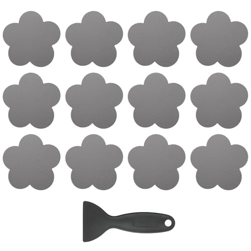 PATIKIL 12 Pcs Non Slip Bathtub Stickers, Anti Slip Shower Stickers with Scraper Bathroom Shower Floor Decals Flower Shape Cute Treads Tubs, Gray - color: Gray