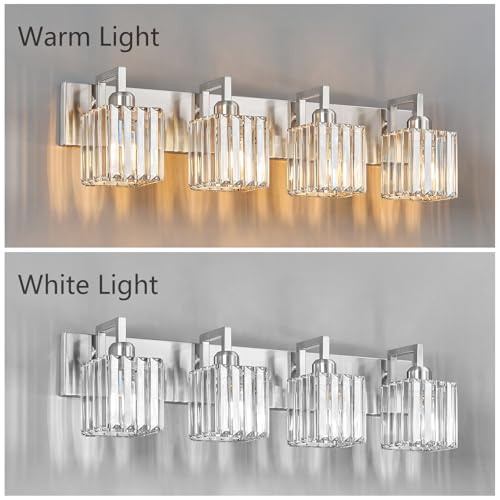 Modern Bathroom Vanity Light 4-Lights Brushed Nickel Vanity Light Crystal Wall Light Bathroom Light Fixtures - color: Nickel Crooked, size: 4-light