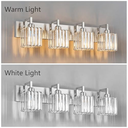 Modern Bathroom Vanity Light 4-Lights Brushed Nickel Vanity Light Crystal Wall Light Bathroom Light Fixtures - color: Nickel Crooked, size: 4-light