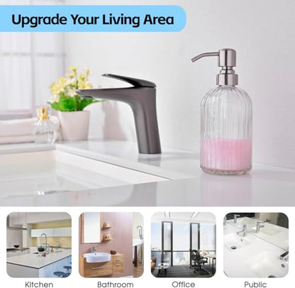 Glass Soap Dispensers for Kitchen and Bathroom, 16oz Heavey Glass Bottle, Stainless Steel Brushed Nickel Pump,Clear Farmhouse Bathroom Soap Dispenser - color: Brushed Nickle, size: 1-Pack