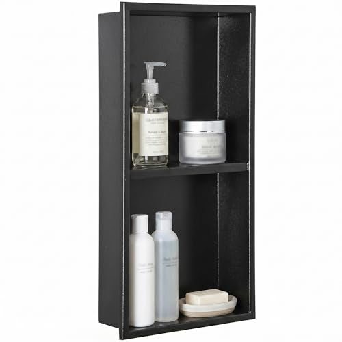 304 Stainless Steel Shower Niche 12” x 24” for Bathroom Storage | Matte Black Recessed Shower Niche No Tile Needed with 2-Tier Shelves for Bathroom Space Saving - size: 12 x 24 inch