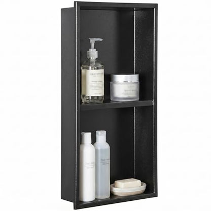 304 Stainless Steel Shower Niche 12” x 24” for Bathroom Storage | Matte Black Recessed Shower Niche No Tile Needed with 2-Tier Shelves for Bathroom Space Saving - size: 12 x 24 inch