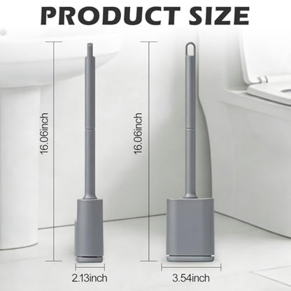 Silicone Toilet Brush and Holder Set, Flexible Toilet Bowl Brush Head with Silicone, Long Handle, Wall Mounted with Removable Anti-Leakage Base, Soft Bristles for Bathroom Deep Cleaning (Grey) - color: Gray
