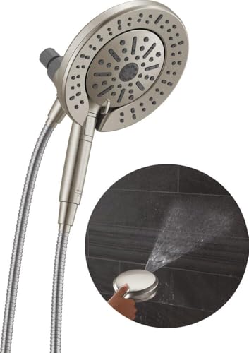 Delta 6-Setting In2ition 2-in-1 Dual Shower Head with Handheld High Pressure ProClean Spray, Brushed Nickel Detachable Shower Head with Hose, 1.75 GPM Flow Rate, Satin Nickel 75655SN - color: Spotshield Brushed Nickel