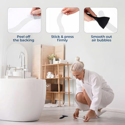 Anti-Slip Shower Stickers - Help Reduce Slipping in Bathtub & Shower, Clear Non-Slip Bath Strips, Strong Adhesive Bathtub Appliques Suitable for Homes with Kids, Adults & Seniors - 24 Pcs - Homergy - color: Aura Clear