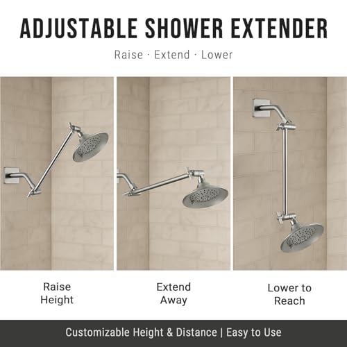 G-Promise 11 Inch Shower Extender with 6Inch Arm and Flange(Brushed Nickel) | Solid Brass Construction, Height and Angle Adjustable, Standard Connection Thread, All Installation Tools Included - color: Brushed Nickel, style: 11 Inch