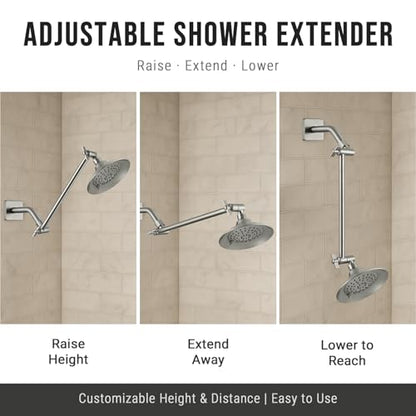 G-Promise 11 Inch Shower Extender with 6Inch Arm and Flange(Brushed Nickel) | Solid Brass Construction, Height and Angle Adjustable, Standard Connection Thread, All Installation Tools Included - color: Brushed Nickel, style: 11 Inch