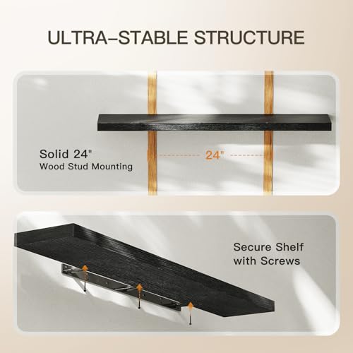 AMADA HOMEFURNISHING Floating Shelves Wall Mounted, 47 x 8 Inch Wall Shelves for Bathroom, Bedroom, Living Room, Black Shelves Set of 2 - color: Black, size: 47 inches