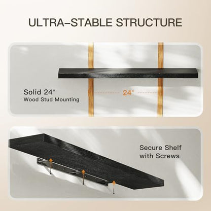AMADA HOMEFURNISHING Floating Shelves Wall Mounted, 47 x 8 Inch Wall Shelves for Bathroom, Bedroom, Living Room, Black Shelves Set of 2 - color: Black, size: 47 inches