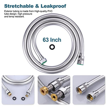 63-Inch Extra Long Shower Hose Extension for Bathing, Toilet Cleaning, Dogs, Bathroom - Chrome Handheld Shower Head Hose - color: Chrome, size: 63inch