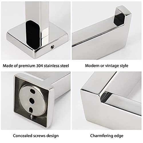 NearMoon Square Hand Towel Holder+ Square Toilet Paper Holder, Premium SUS304 Stainless Steel Rustproof Wall Mounted Towel Ring and Toilet Roll Holder for Bathroom, Kitchen, Washroom, Chrome Finish