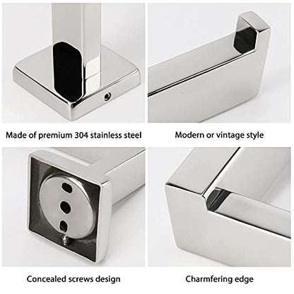 NearMoon Square Hand Towel Holder+ Square Toilet Paper Holder, Premium SUS304 Stainless Steel Rustproof Wall Mounted Towel Ring and Toilet Roll Holder for Bathroom, Kitchen, Washroom, Chrome Finish