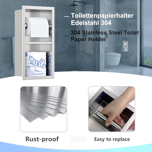 Neodrain Brushed Recessed Toilet Paper Holder,Dual Rolls | 304 Stainless Steel,Rustproof & Durable,Space-saving,Recessed double roll tissue holder for Bathroom & RV - color: Brushed, size: 6X12In