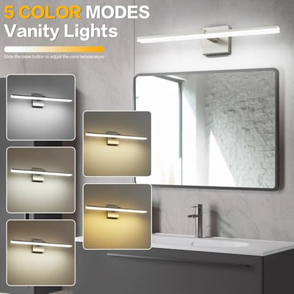 24 Inch Bathroom Light Fixtures Over Mirror Brushed Nickel Arm Design Wide LED Vanity Bar 5CCT 2900K 6000K 18W 1440lm - color: Brushed Nickel- 5CCT& Dimmable, size: 24-inch