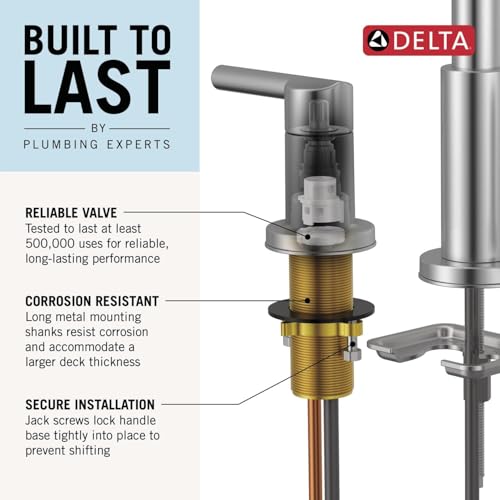 Delta Arvo Brushed Nickel Bathroom Faucet with Sprayer, 8 Inch 3 Hole Widespread Bathroom Sink Faucet with Pull Out Sprayer, Push-Pop Drain, SpotShield Stainless 35840LF-SPPD - color: SpotShield Brushed Nickel