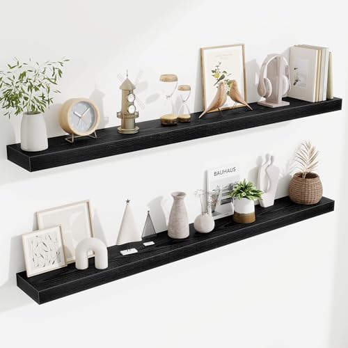 Fun Memories 55 Inch Floating Shelves Bedroom, Large Extra Floating Shelf Set of 2 with Invisible Brackets, Black - color: Black, size: 55"