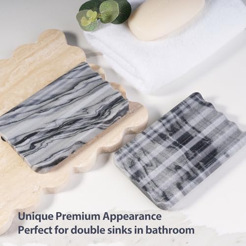 2 Pcs Soap Holder for Bathroom, Marble Soap Dish for Kitchen Countertop, Tray with Creative Wavy Design, Soap Saver for Bath Tub, Sponges, Italian Natural Stone(Monte Grigio) - color: Monte Grigio