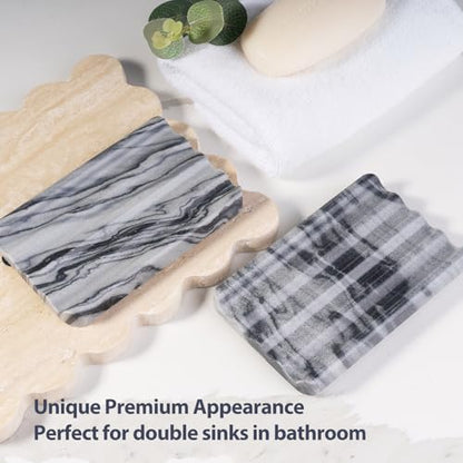 2 Pcs Soap Holder for Bathroom, Marble Soap Dish for Kitchen Countertop, Tray with Creative Wavy Design, Soap Saver for Bath Tub, Sponges, Italian Natural Stone(Monte Grigio) - color: Monte Grigio