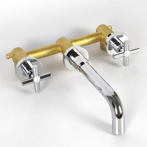 SUMERAIN Wall Mount Bathroom Sink Faucet, Chrome | 2 Cross Handles, Modern, Rough-in Valve Included, 360°Swivel Spout - color: Chrome