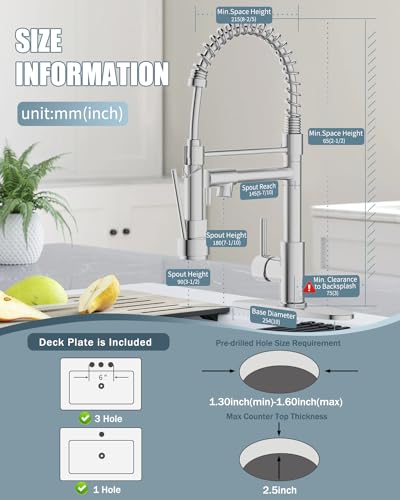 Kitchen Faucet with Soap Dispenser,Single Handle Faucet for Camper Farmhouse RV Kitchen Sink,Spring Kitchen Sink Faucets with Pull Down Sprayer and Deck Plate,Dual Function Spray Head,Brushed Nickel - color: B.Nickel Brushed, style: 1.Faucet+Soap Dispense