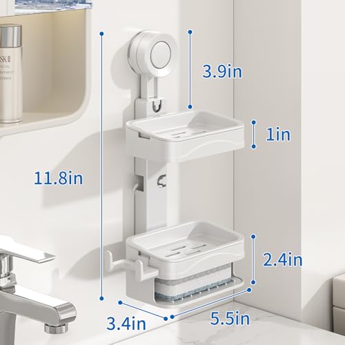 Suction Cup Soap Holder for Shower Wall, No Drilling Bar Soap Dish | No Drilling Self Adhesive, For Kitchen and Bathroom, Durable ABS Material, Easy Installation - size: Large&Small