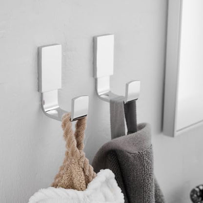 Brass Towel Hook, Bath Robe Coat Clothes Hook, Polished Chrome 2 Pack | Wall Mounted with Screws for Bathroom, Kitchen, Hotel, Garage, Laundry, Square Coat and Hat Hooks, Rustproof & High Quality - color: Polished Chrome, size: 2 Pack