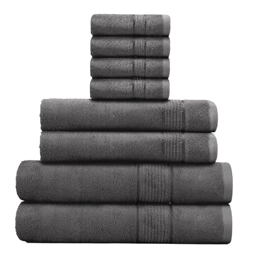 Ultra Soft Luxury Bamboo Viscose Cotton Bath Towel Set 8 Piece Towels 600 GSM 2 Bath Towels 2 Hand Towels and 4 Washcloths (Dark Grey, 8) - color: Dark Grey