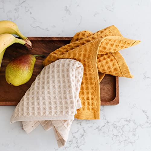 Waffle Washcloths Set, 100% Turkish Cotton (Mustard) - color: Mustard, size: Washcloths Set (4 Pieces)