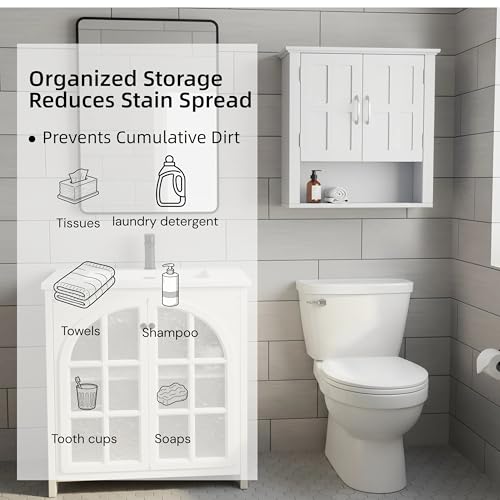 Merax Bathroom Wall Cabinet, Medicine Cabinet with 2 Doors Cabinet & Adjustable Shelves, Over The Toilet Storage Cabinet for Bathroom,White - color: White