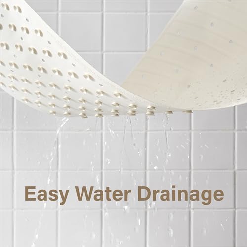 Extra Long Rubber Bathtub Mat, Non-Slip Shower Tub Mat, 39x16 Inch, Bath Tub Floor Mat with Suction Cups and Drainage Holes, Ivory White - color: Ivory White