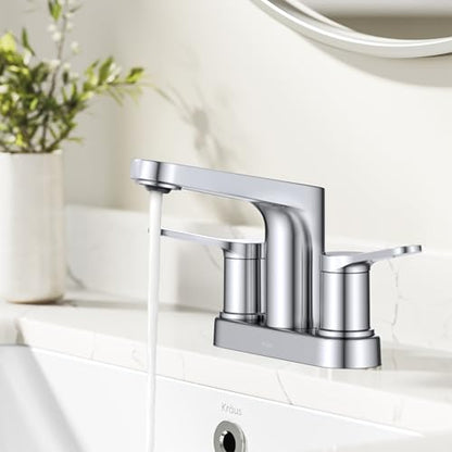KRAUS Indy Centerset Bathroom Faucet in Chrome with 2 Handles, Pop Up Drain and Supply Lines, FUS14102CH - color: Chrome, style: Centerset