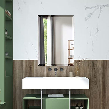 Beveled Mirror 20x28 Frameless Bathroom Wall Mirror Shatterproof | Modern Wall Mount Vanity Mirror, Hangs Horizontally or Vertically, for Over Sink, Living Room, Bedroom, Upgraded Packing - size: 28"L x 20"W