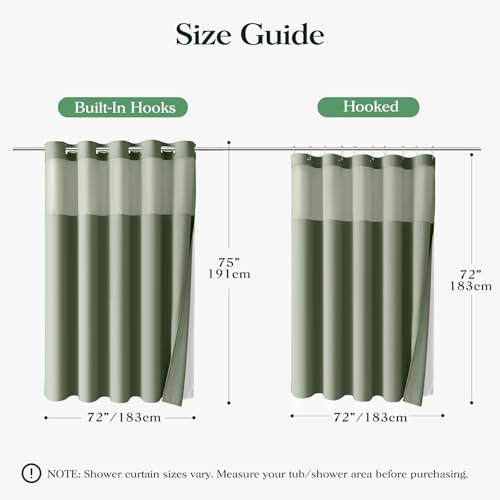 Sage Green Hook Free Waffle Shower Curtain & Snap-in Liner,72x75 | Less Time to install, 3 in 1 Fabric Shower Curtain and Liner Set with Magnets, Mesh Top Window, Shower Curtains for Bathroom - color: A Sage Green, size: 72"W x 75"L (Pack of 1)