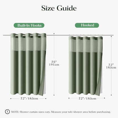 Sage Green Hook Free Waffle Shower Curtain & Snap-in Liner,72x75 | Less Time to install, 3 in 1 Fabric Shower Curtain and Liner Set with Magnets, Mesh Top Window, Shower Curtains for Bathroom - color: A Sage Green, size: 72"W x 75"L (Pack of 1)