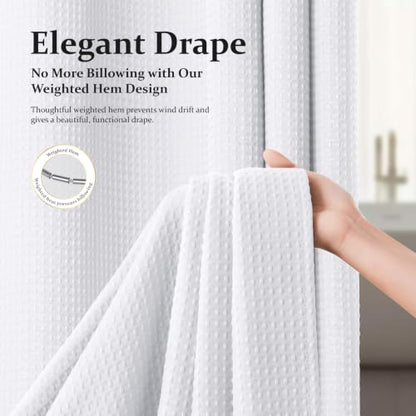 Stall Waffle Shower Curtain 256 GSM Heavy Fabric 36x72 White | Narrow Half Size, Thick Cloth, Weighted Hem, Water Repellent, Hotel Luxury Polyester Shower Curtain Set for Bathroom 6 Hooks - color: A. White, size: 36"W x 72"L (Pack of 1)