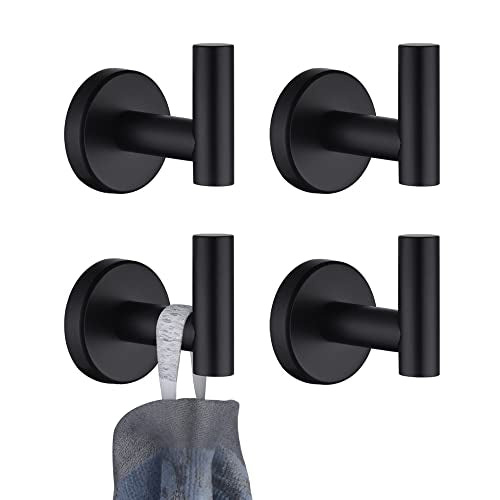 JQK Black Bathroom Towel Hook, Coat Robe Clothes Hook for Bathroom Kitchen Garage Wall Mounted (4 Pack), 304 Stainless Steel Matte Black, TH100-PB-P4 - color: Black, size: 4 Pack