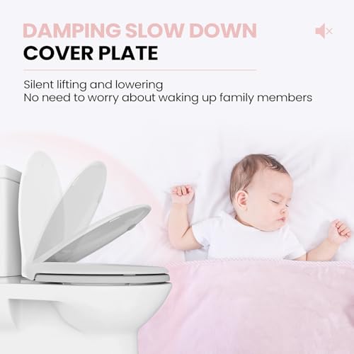 SS114 Toilet Seat Elongated Compatible with TOTO SS113/SS154/SS224/SS204 | Soft Close Toilet Seat Elongated, Traditional Toilet Seat Replacement with Toilet Bolts and Nut - Cotton White