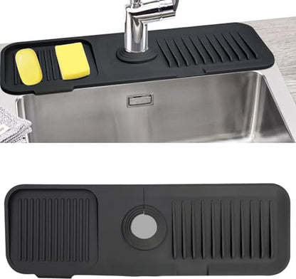 Sink Splash Guard Silicone Sink Faucet Mat Sink Accessories | for Kitchen, Bathroom, Sink Sponge Holder (Black) - color: Black