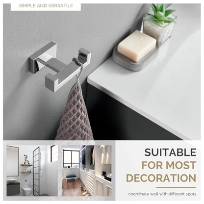 Angle Simple Bathroom Towel Double Hook, Robe Coat Holder, Polished Chrome | SUS304 Stainless Steel Dual Hook for Wall, Shower Towel Hanger Screw Wall Mount - color: Polished Chrome, size: 1 Pack