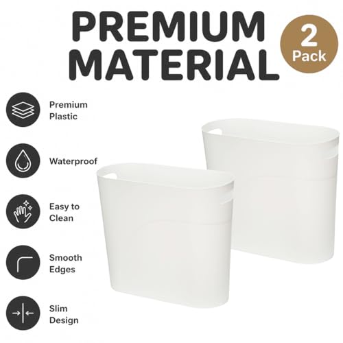 ROYFACC Small Trash Can Plastic Bathroom Wastebasket 3.2 Gallon Slim Garbage Container Bin with Handle for Home Kitchen Bathroom Bedroom Office, 2 Pack (White) - color: White