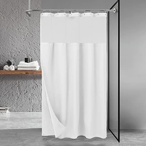 N&Y HOME 54 x 78 Waffle Weave Shower Curtain with Snap-in Liner Set White | 12 Metal Hooks Included, Snap on/off Fabric Liner, Hotel Style & Mesh Top Window, Machine Washable, 54x78 Shower Stall Size - color: White, size: 54"W x 78"L (Pack of 1)