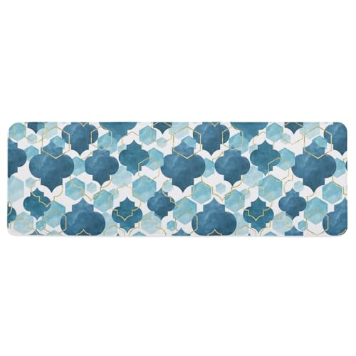Libaoge Modern Geometric Kitchen Mat Rug 1 PCS Abstract Teal Blue Ombre Runner Rug Anti-Fatigue Comfort Memory Foam Standing Mat Non-Slip Floor Door Mat for Bathroom Bedroom 18x59in - color: Mist Blue, size: 1'6" x 4'11" (Rectangular)
