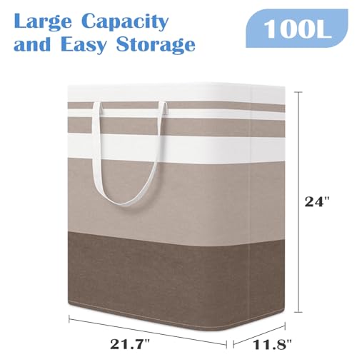 BlissTotes 3-Pack Laundry Basket, Collapsible Laundry Hamper, Khaki, 100L | Laundry Clothes Hamper, Hampers for Bedroom, Freestanding Hamper with Handles, Clothes Laundry Basket - color: Khaki, size: 100L