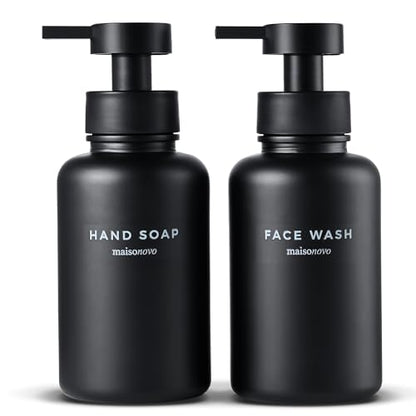 MaisoNovo Glass Foaming Soap Dispenser 14 Oz | Glass Bottles Pumps x 2 Black - color: Black Bottles/Black Plastic Pumps