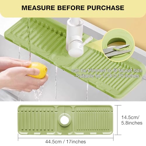 Faucet Mat for Kitchen Sink – Adjustable Silicone Sink Splash Guard with Fast Drying Properties , Perfect for Bathroom, Laundry & Bar, Durable Kitchen Sink Accessories Green