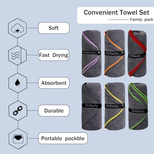 Dofilachy 6 Pack Camping Towel - Camping Towels Quick Dry Towel Microfiber Travel Sports Towel for Camp Bath Beach Swim, Large 24” x 48” - color: Black-6