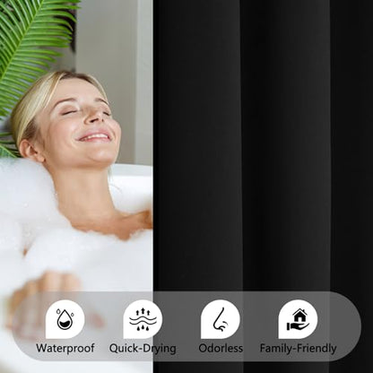 Seenus Soft Microfiber Ruffle Shower Curtain with Waterproof TPU Backed, 72 x 78 Inch Extra Long French Country Ruched Black Shower Curtain, 2 in 1 Washable Fabric Shower Curtain with TPU Lining - color: Ruffled - Black, size: 72"W x 78"L (Pack of 1)