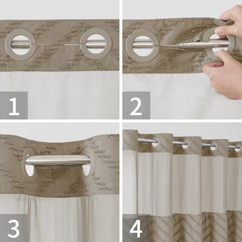 eachope No Hook Boho Farmhouse Shower Curtain with Snap-in Fabric Liner set-71Wx74H(72H),Beige Tufted Chevron Striped Hotel Grade Cloth Shower Curtains for Bathroom with Window,Water Repellent - color: Beige, size: 71"W x 74"L (Pack of 1)