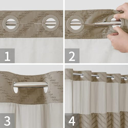 eachope No Hook Boho Farmhouse Shower Curtain with Snap-in Fabric Liner set-71Wx74H(72H),Beige Tufted Chevron Striped Hotel Grade Cloth Shower Curtains for Bathroom with Window,Water Repellent - color: Beige, size: 71"W x 74"L (Pack of 1)